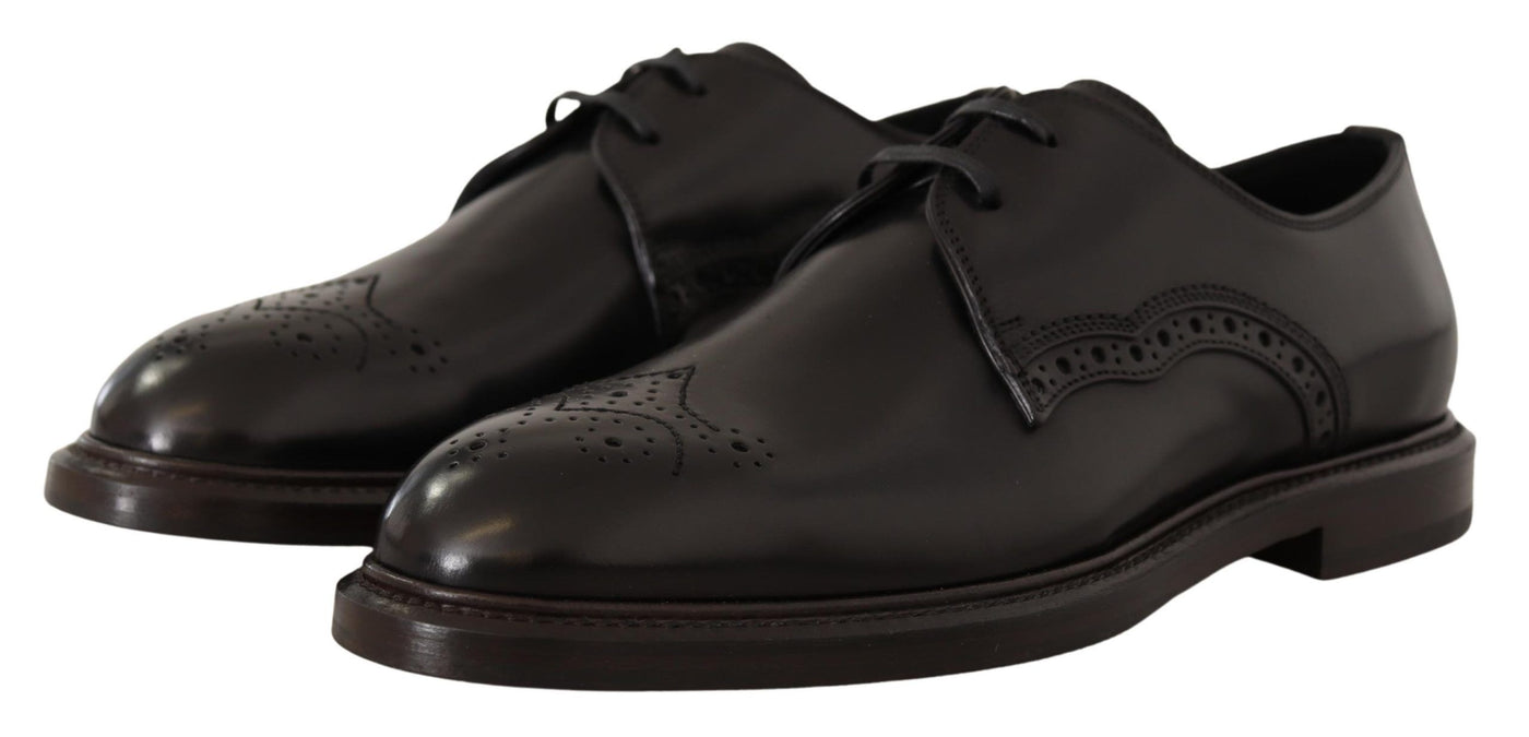 Dolce & Gabbana Schwarzes Leder Kleid Formelle Derby Schuhe