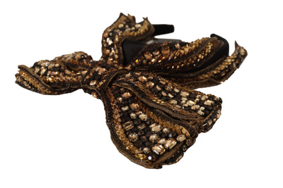 Dolce & Gabbana Gold Kristall Perlen Pailletten Seide Bogen Stirnband Diadem