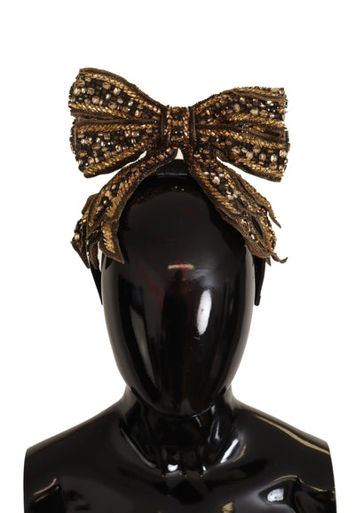 Dolce & Gabbana Gold Kristall Perlen Pailletten Seide Bogen Stirnband Diadem