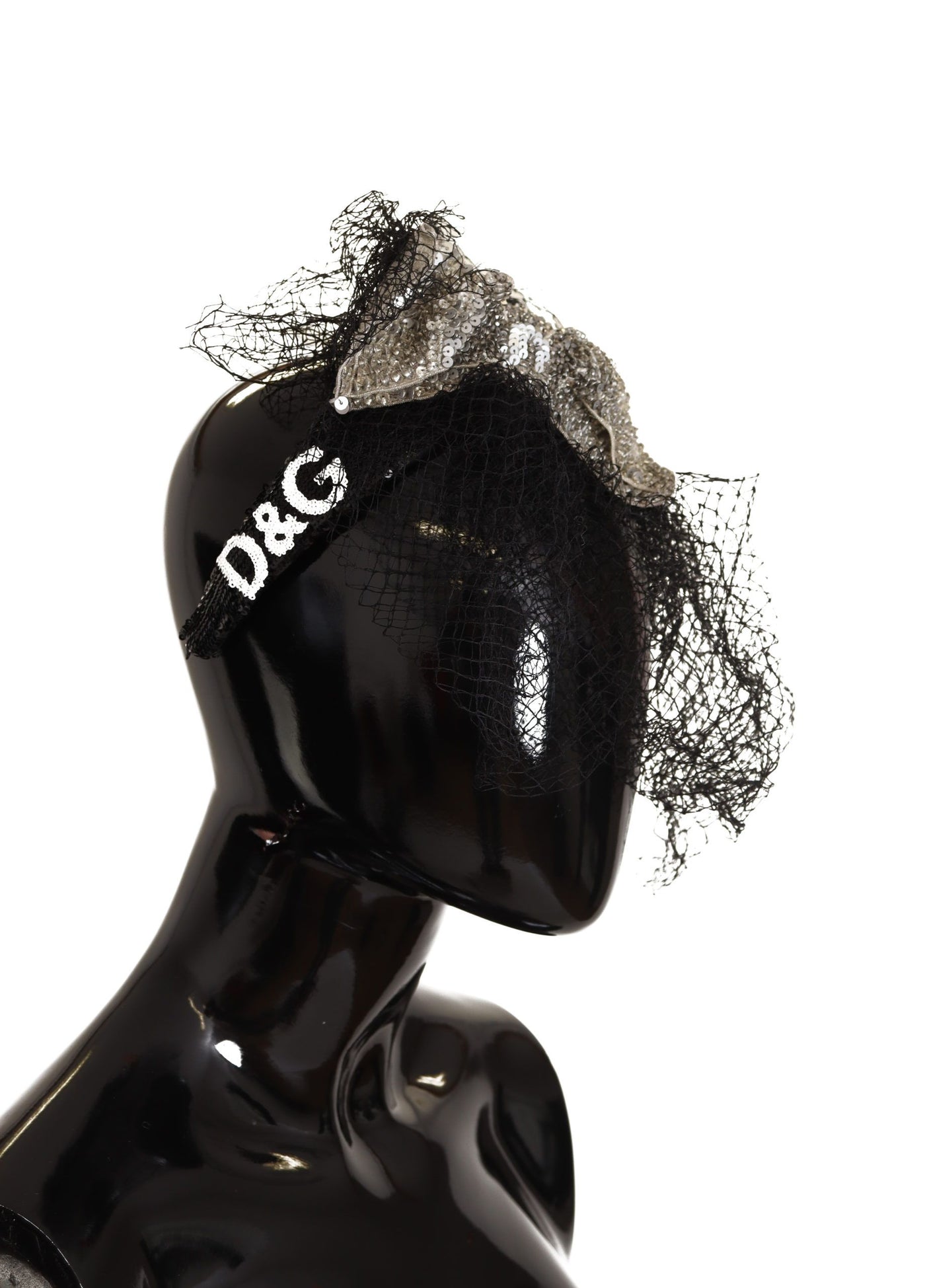 Dolce & Gabbana Schwarzes Logo Pailletten Fascinator Diadem Stirnband
