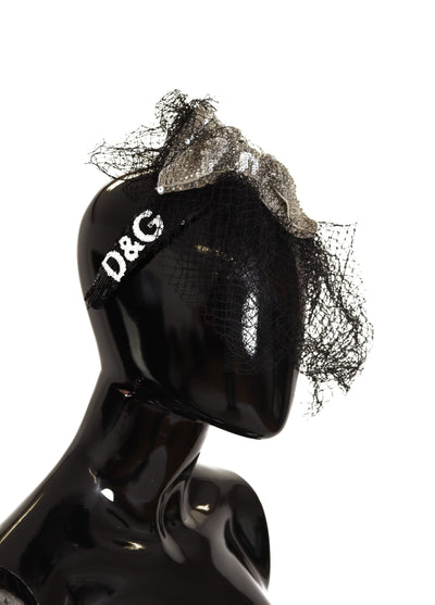 Dolce & Gabbana Schwarzes Logo Pailletten Fascinator Diadem Stirnband