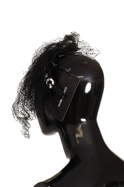 Dolce & Gabbana Schwarzes Logo Pailletten Fascinator Diadem Stirnband