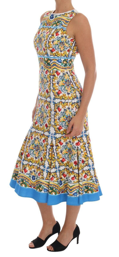 Dolce & Gabbana Weißes ärmelloses Majoilca Etuikleid in A-Linie