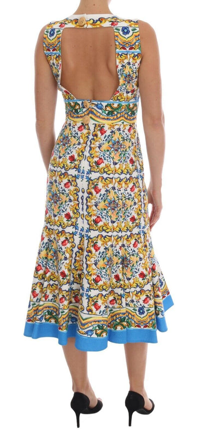 Dolce & Gabbana Weißes ärmelloses Majoilca Etuikleid in A-Linie