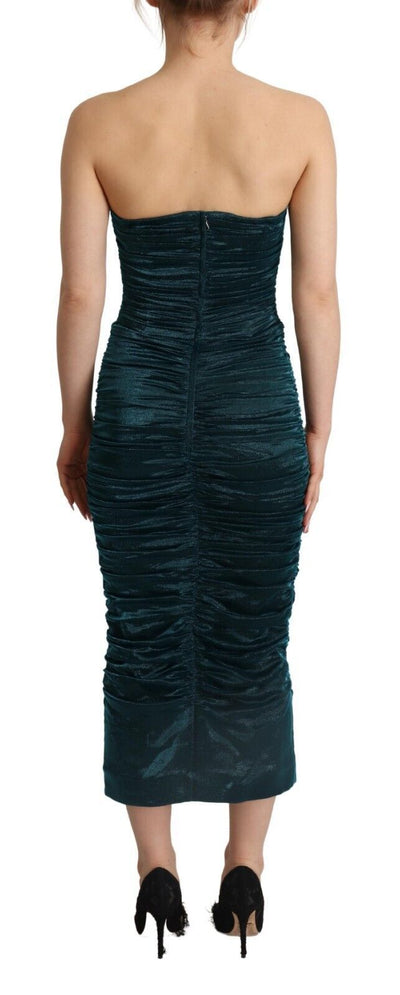 Dolce & Gabbana Türkisfarbenes Bustier-Mieder Drapiertes Midikleid