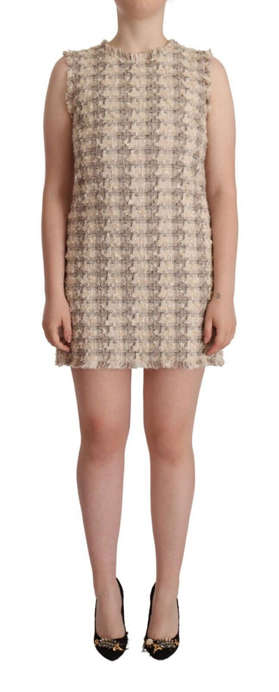 Dolce & Gabbana Beige kariertes ärmelloses Mini-Shiftkleid