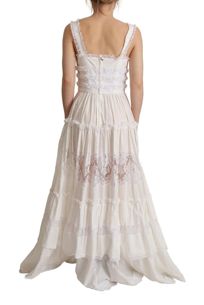 Dolce & Gabbana Weißes gestuftes langes Maxikleid in A-Linie aus Baumwolle