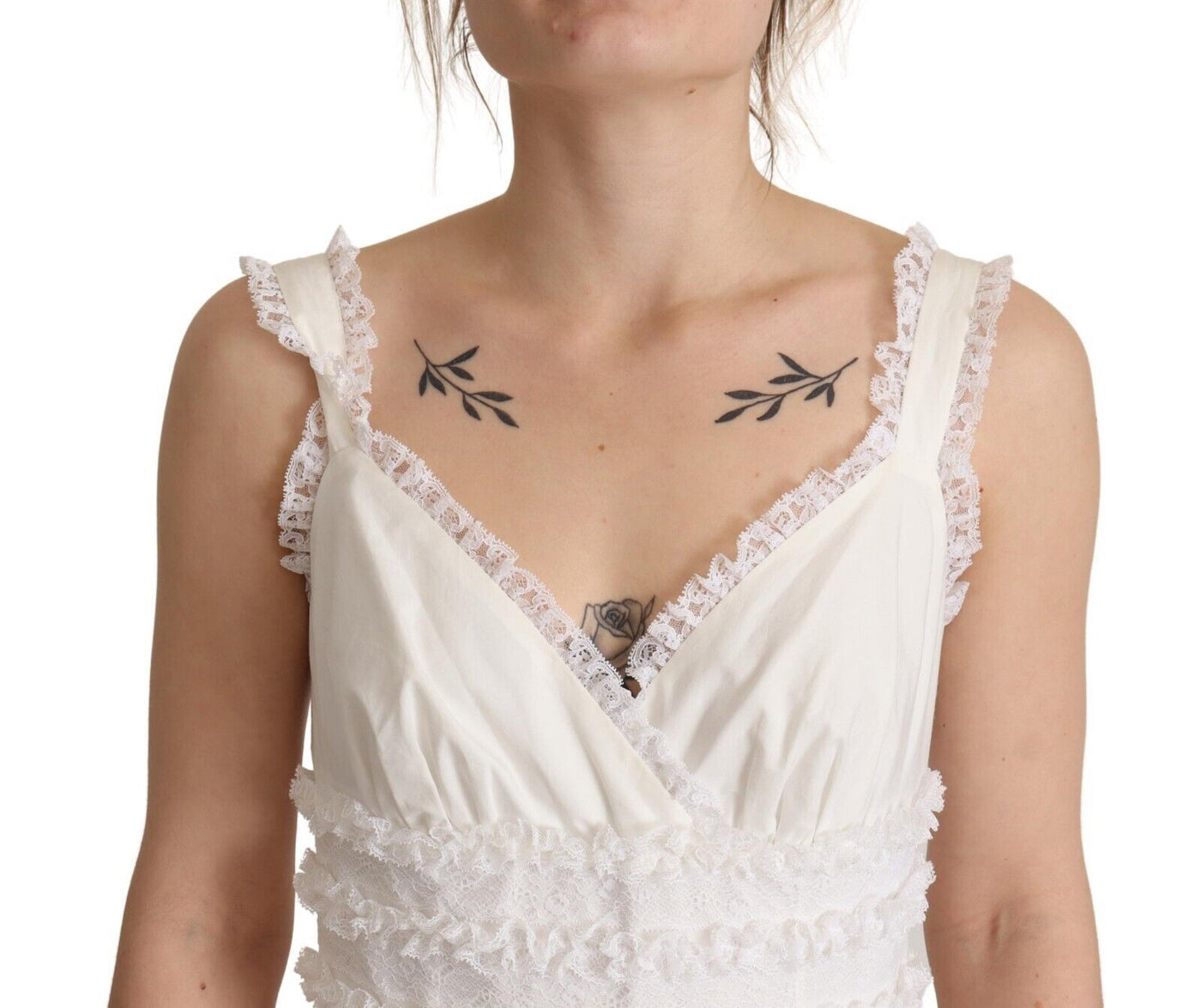 Dolce & Gabbana Weißes gestuftes langes Maxikleid in A-Linie aus Baumwolle
