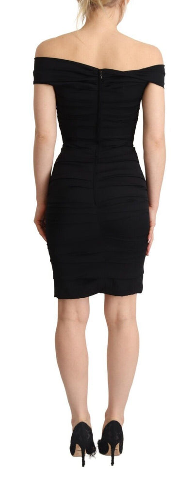 Dolce & Gabbana Bodycon Schwarz Seide Schulterfreies Etuikleid Bodycon Kleid