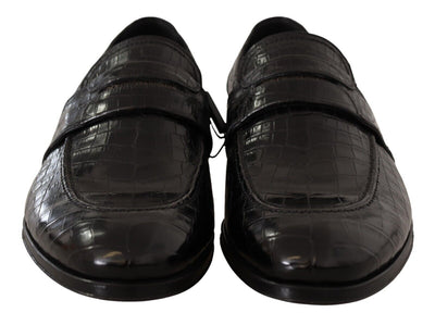 Dolce & Gabbana Schwarzes Krokodilleder Slip On Mokassin Schuhe