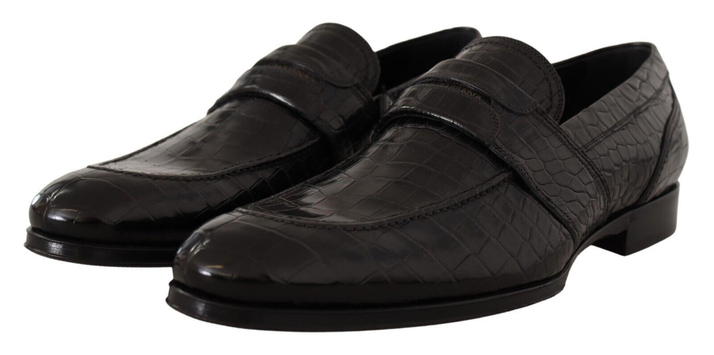 Dolce & Gabbana Schwarzes Krokodilleder Slip On Mokassin Schuhe