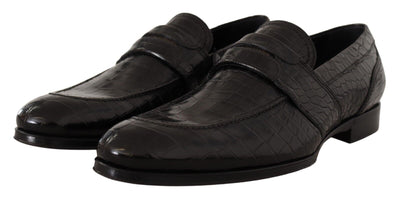 Dolce & Gabbana Schwarzes Krokodilleder Slip On Mokassin Schuhe