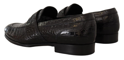 Dolce & Gabbana Schwarzes Krokodilleder Slip On Mokassin Schuhe