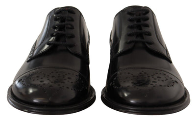 Dolce & Gabbana Schwarzes Leder Wingtip Herrenformal Derby Schuhe