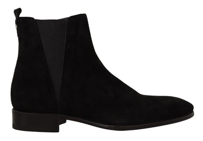 Dolce & Gabbana Schwarz Wildleder Leder Chelsea Herren Stiefel Schuhe