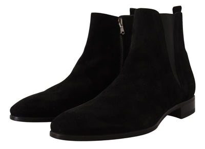Dolce & Gabbana Schwarz Wildleder Leder Chelsea Herren Stiefel Schuhe