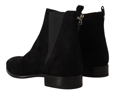 Dolce & Gabbana Schwarz Wildleder Leder Chelsea Herren Stiefel Schuhe