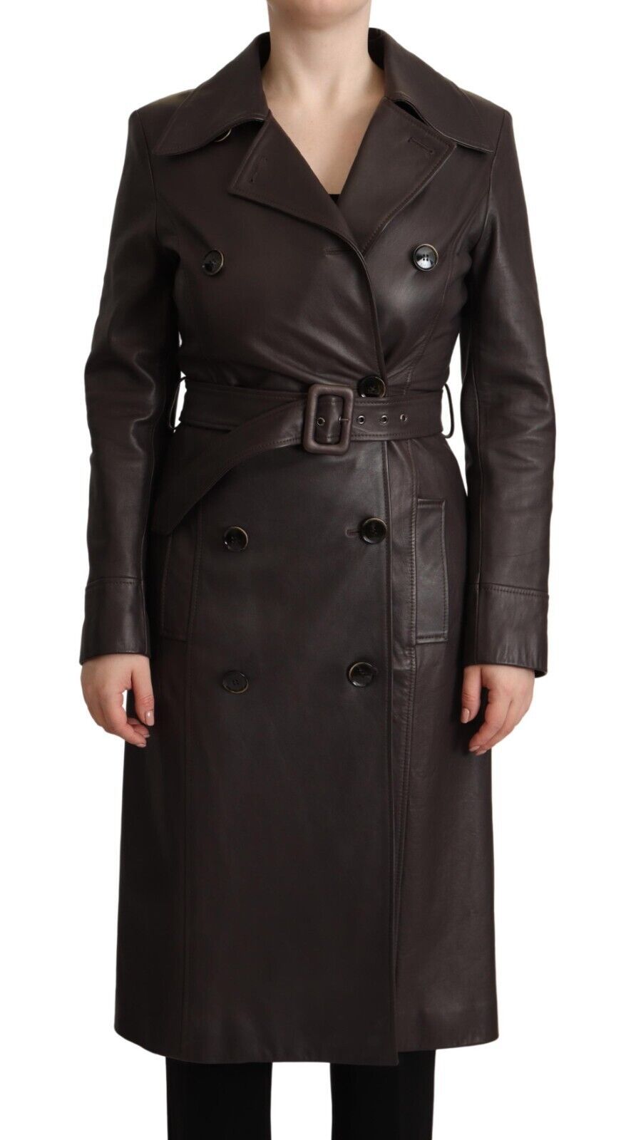 Dolce & Gabbana Dunkelbraune Lederjacke mit langen Ärmeln und Gürtel