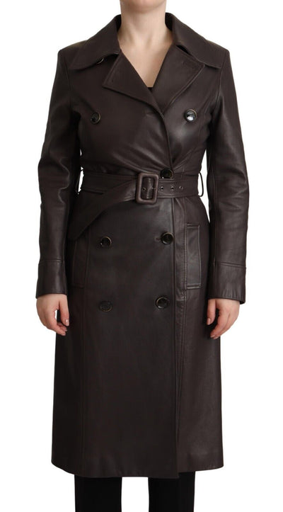 Dolce & Gabbana Dunkelbraune Lederjacke mit langen Ärmeln und Gürtel