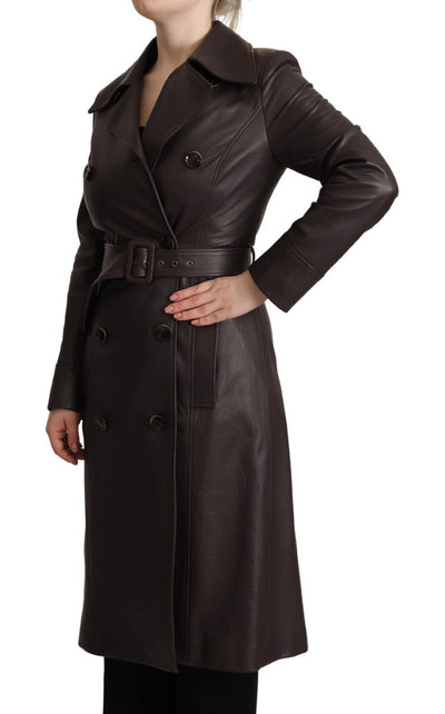 Dolce & Gabbana Dunkelbraune Lederjacke mit langen Ärmeln und Gürtel