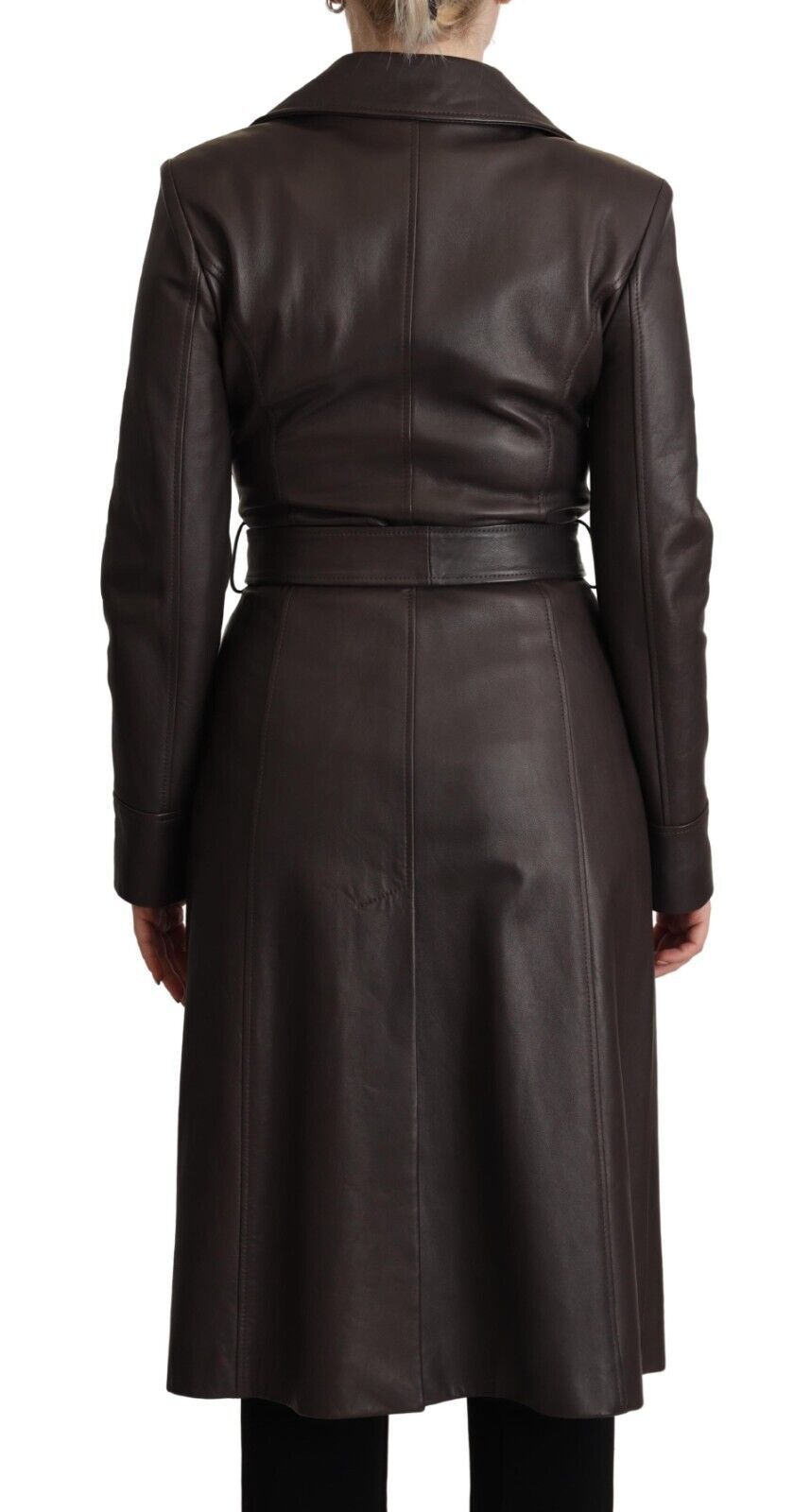 Dolce & Gabbana Dunkelbraune Lederjacke mit langen Ärmeln und Gürtel