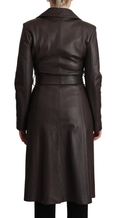 Dolce & Gabbana Dunkelbraune Lederjacke mit langen Ärmeln und Gürtel