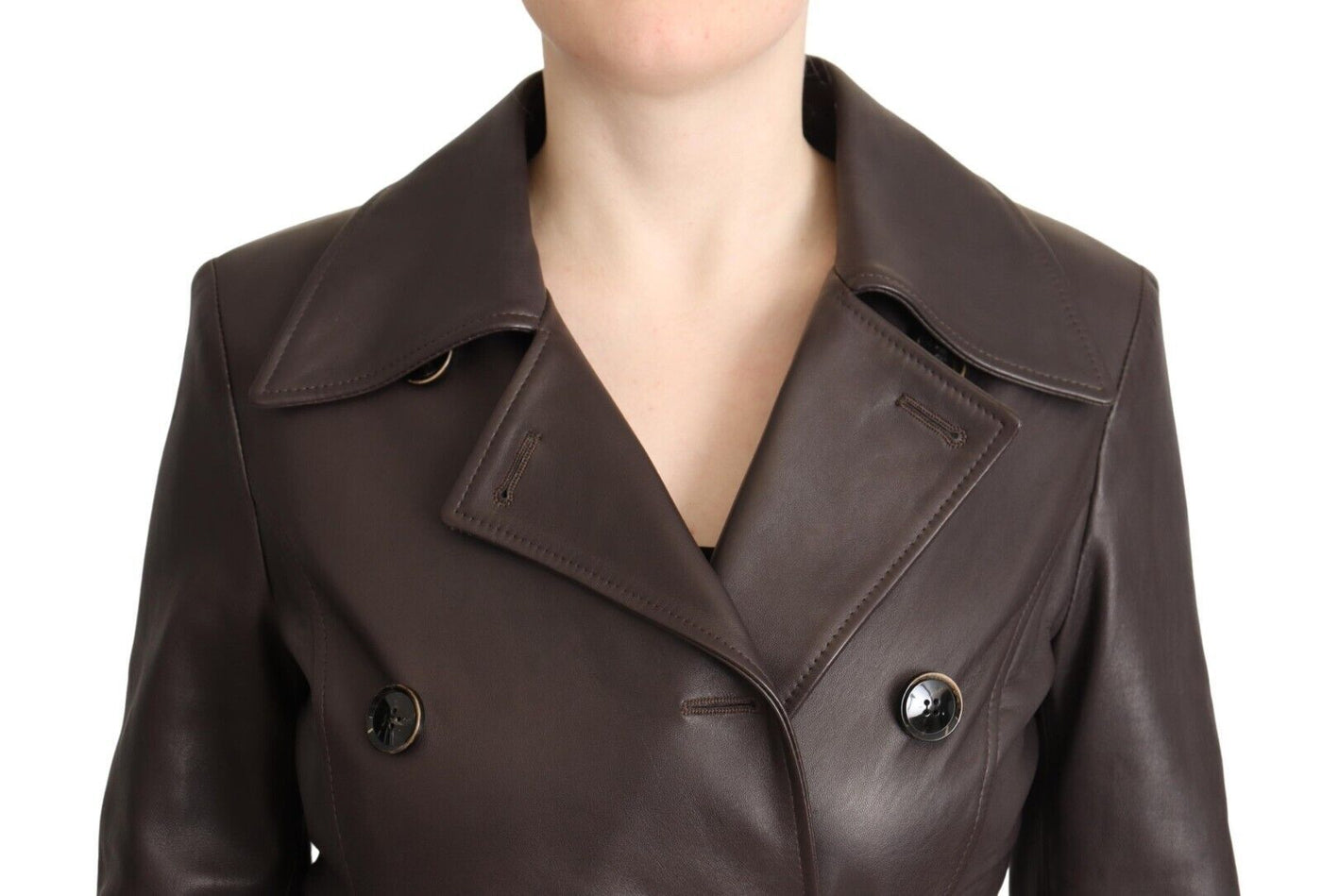 Dolce & Gabbana Dunkelbraune Lederjacke mit langen Ärmeln und Gürtel