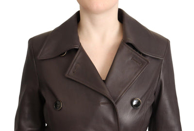 Dolce & Gabbana Dunkelbraune Lederjacke mit langen Ärmeln und Gürtel