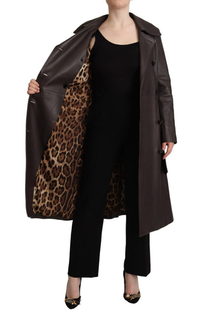 Dolce & Gabbana Dunkelbraune Lederjacke mit langen Ärmeln und Gürtel
