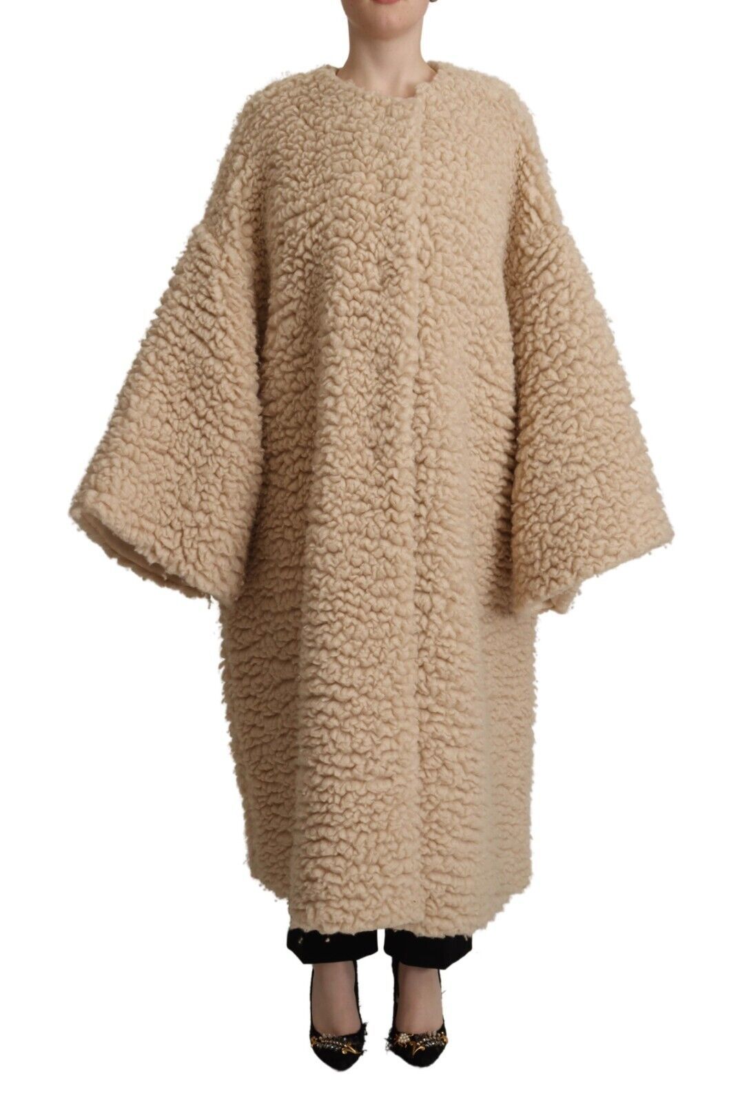 Dolce & Gabbana Beige Kaschmir Wolle Kunstpelz Mantel Jacke