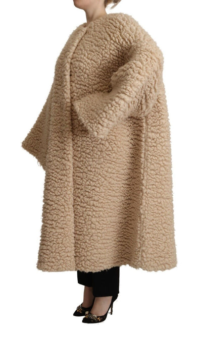 Dolce & Gabbana Beige Kaschmir Wolle Kunstpelz Mantel Jacke