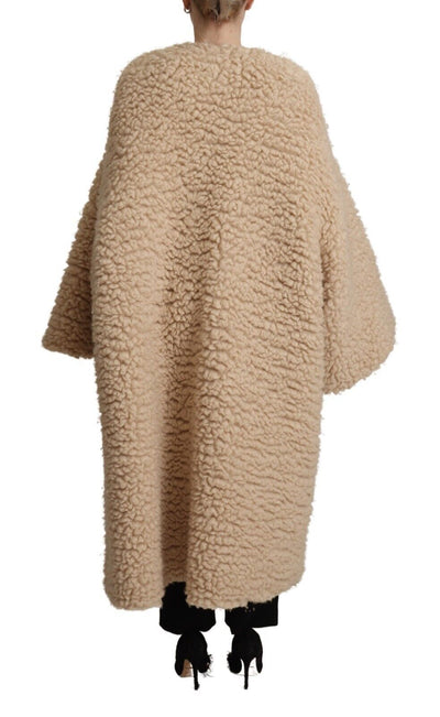 Dolce & Gabbana Beige Kaschmir Wolle Kunstpelz Mantel Jacke