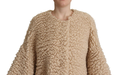 Dolce & Gabbana Beige Kaschmir Wolle Kunstpelz Mantel Jacke