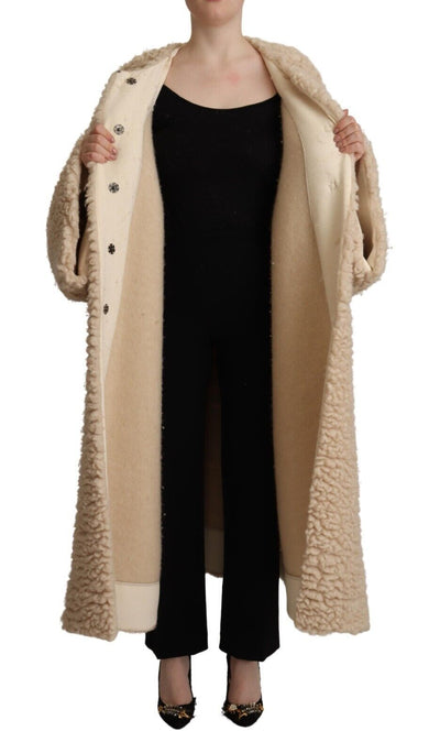 Dolce & Gabbana Beige Kaschmir Wolle Kunstpelz Mantel Jacke
