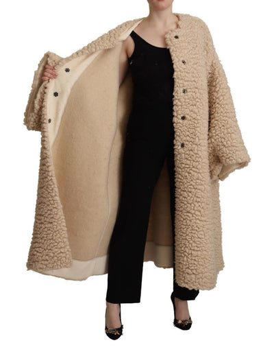Dolce & Gabbana Beige Kaschmir Wolle Kunstpelz Mantel Jacke