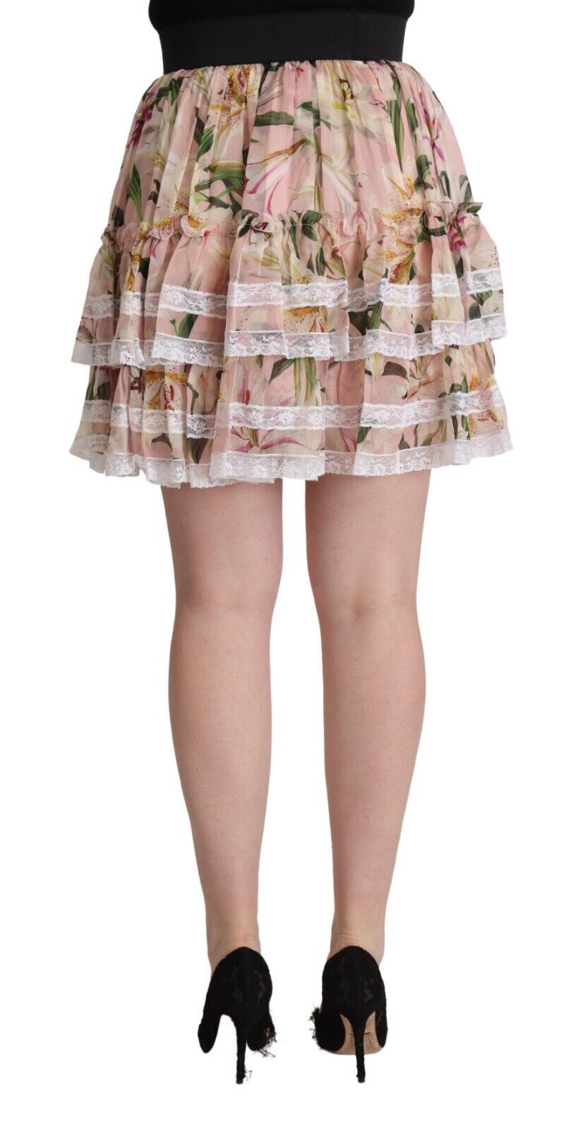 Dolce & Gabbana Rosa Lilienprint Seiden-Minirock in A-Linie