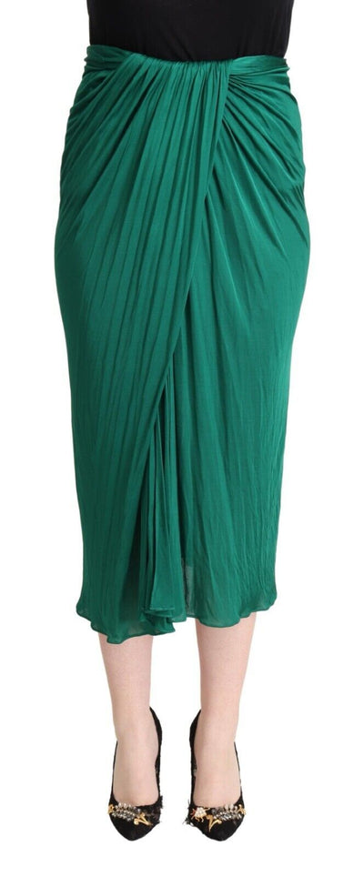 Dolce & Gabbana Dunkelgrüner Midi-Bleistiftrock mit hoher Taille und Faltenrock