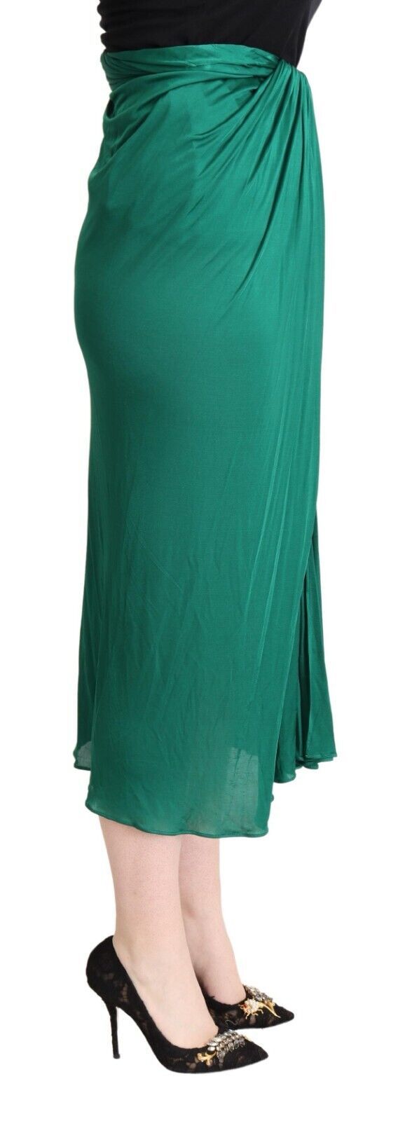 Dolce & Gabbana Dunkelgrüner Midi-Bleistiftrock mit hoher Taille und Faltenrock