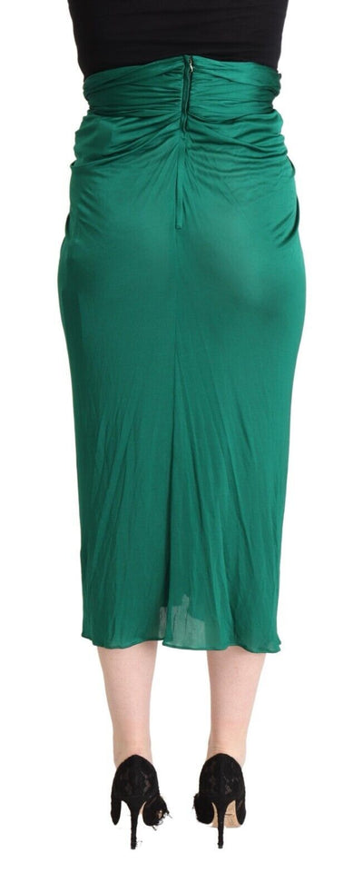 Dolce & Gabbana Dunkelgrüner Midi-Bleistiftrock mit hoher Taille und Faltenrock