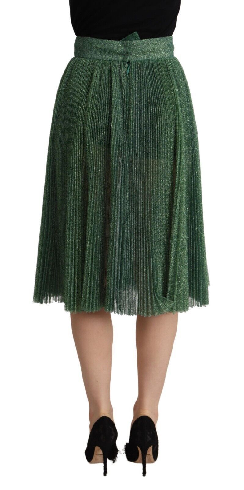 Dolce & Gabbana Grüner Metallic-Faltenrock mit hoher Taille und Faltenwurf
