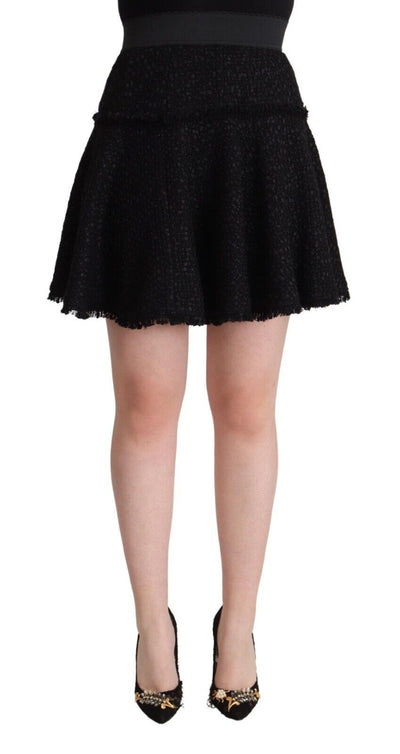 Dolce & Gabbana Schwarzer gestrickter Mini-A-Linien-Rock aus Nylon mit hoher Taille
