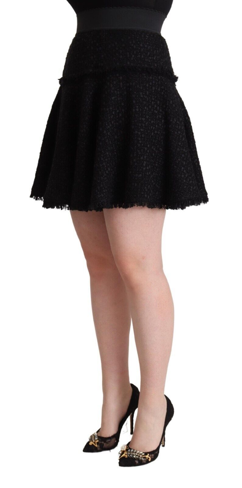 Dolce & Gabbana Schwarzer gestrickter Mini-A-Linien-Rock aus Nylon mit hoher Taille