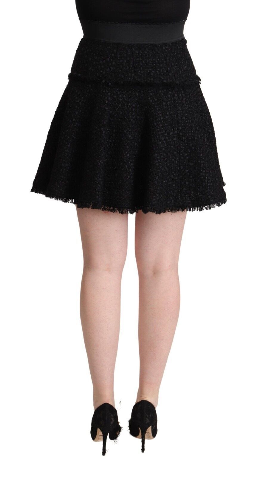 Dolce & Gabbana Schwarzer gestrickter Mini-A-Linien-Rock aus Nylon mit hoher Taille