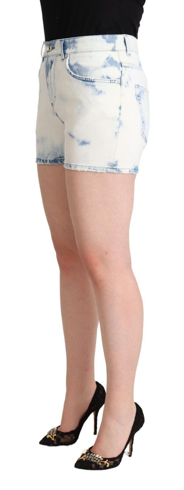 Dolce & Gabbana Weiß-Blau gefärbte Denim-Shorts aus Baumwolle mit mittlerer Taille