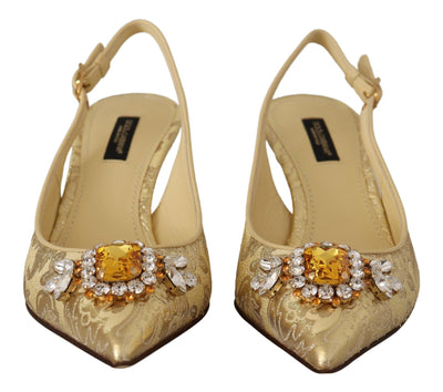 Dolce & Gabbana Gold Kristall Slingbacks Pumps Heels Schuhe