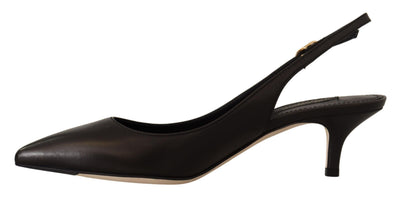 Dolce & Gabbana Schwarz Leder Slingbacks Heels Pumps Schuhe