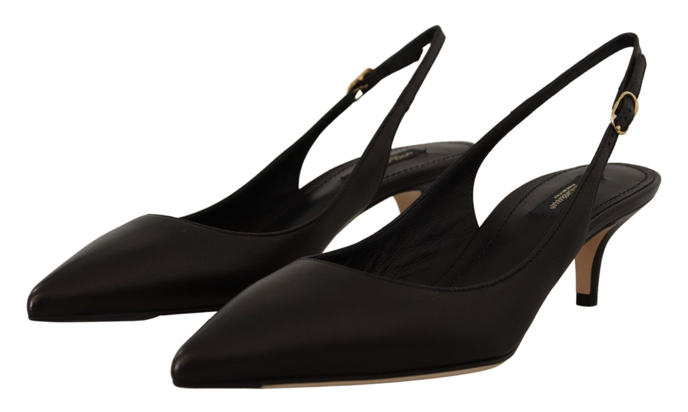 Dolce & Gabbana Schwarz Leder Slingbacks Heels Pumps Schuhe