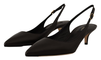 Dolce & Gabbana Schwarz Leder Slingbacks Heels Pumps Schuhe