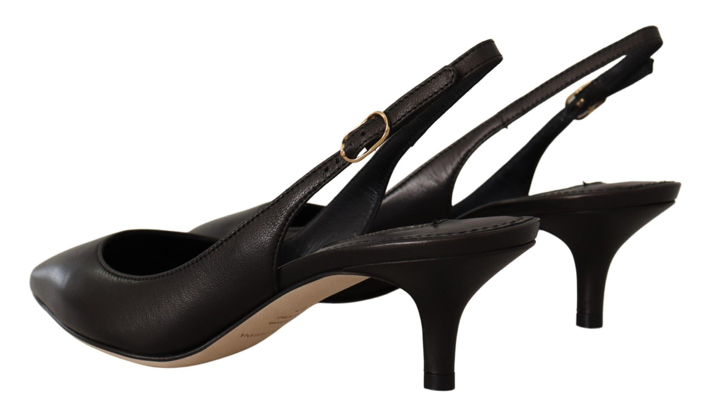 Dolce & Gabbana Schwarz Leder Slingbacks Heels Pumps Schuhe
