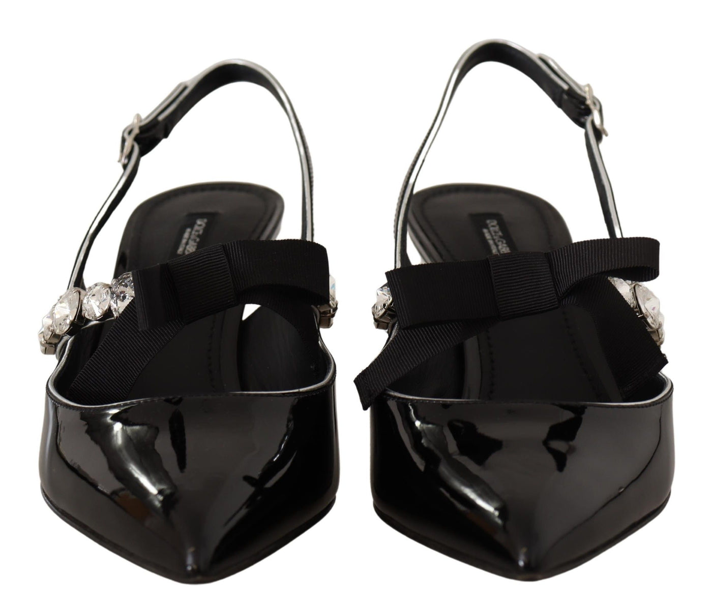 Dolce & Gabbana Schwarze Lackleder Kristall Slingbacks Schuhe